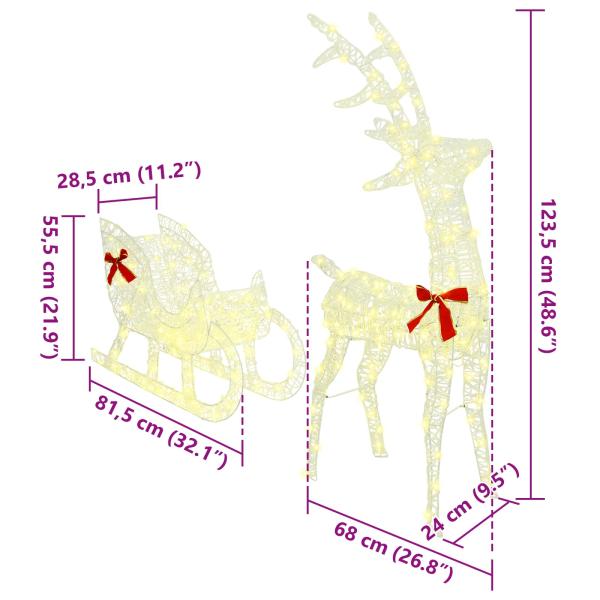 Rentier Zieh Schlitten Warmweiß 120 cm 55 cm Acryl