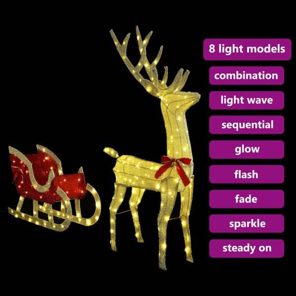 Rentier Zieh Schlitten Warmweiß 120 cm 55 cm Stoff