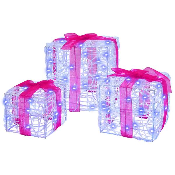 ARDEBO.de - Geschenkbox mit 60 LEDs 3 pcs Blau 20 x 20 x 20 cm Acryl