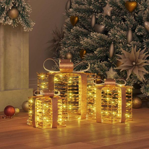 ARDEBO.de - Geschenkbox mit 60 LEDs 3 pcs Warmweiß 20 x 20 x 20 cm PET