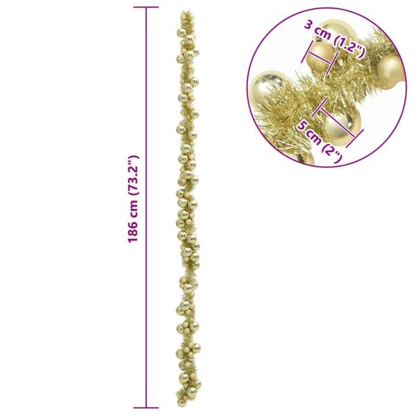 Weihnachtskugelgirlande Gold 186 cm Polystyrol