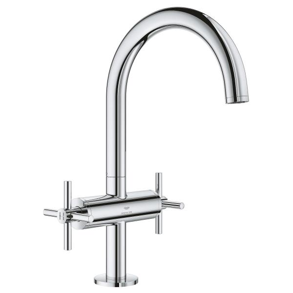 ARDEBO.de GROHE Atrio Waschtisch-Einlochbatterie, L-Size, Kreuzgriffe, Ablaufgarnitur, chrom (21144000)