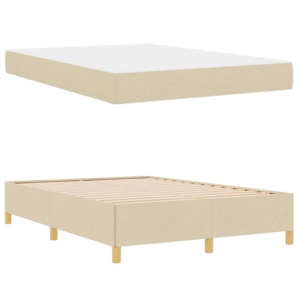Boxspringbett mit Matratze Creme und Weiß 140 x 190 cm Stoff
