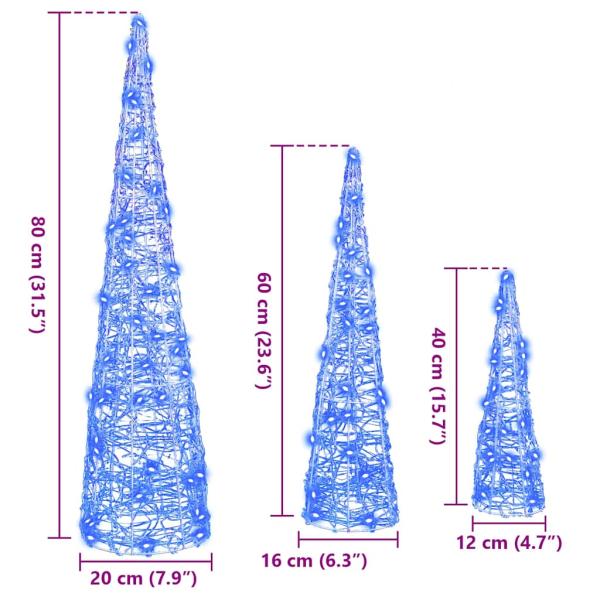 Weihnachtsbaum mit 90 LEDs 3 pcs Blau 40 cm 60 cm 80 cm Acryl