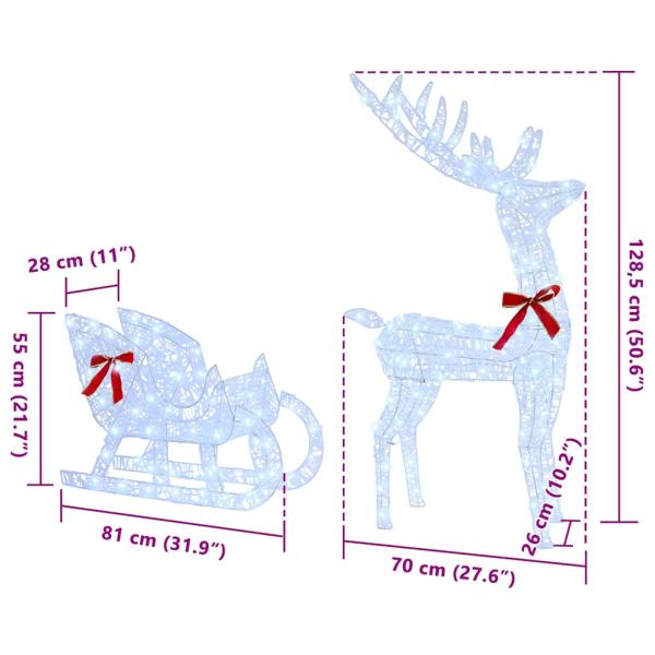 Rentier Zieh Schlitten Kaltweiß 120 cm 55 cm Acryl