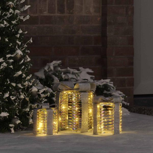 ARDEBO.de - Geschenkbox Dekoration 3 pcs Warmweiß 12 cm 15 cm 20 cm PET