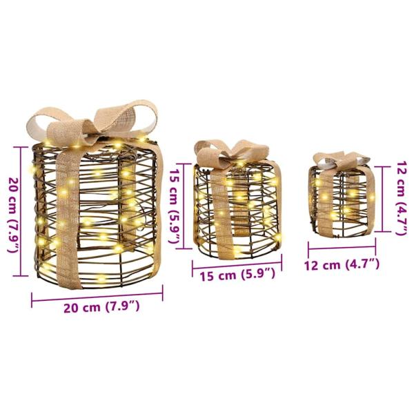 Geschenkbox Dekoration 3 pcs Warmweiß 12 cm 15 cm 20 cm Rattan