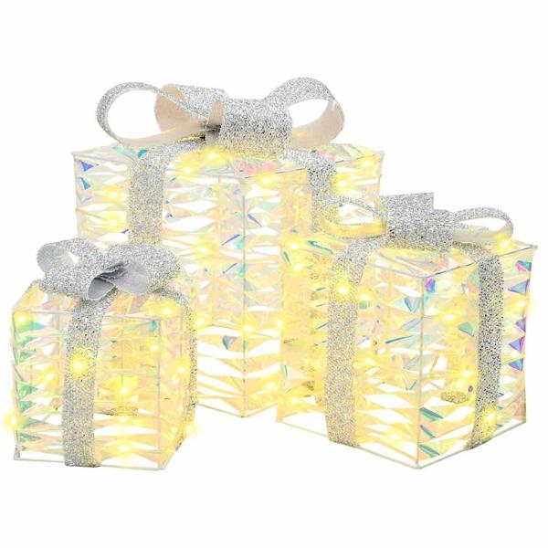 ARDEBO.de - Geschenkbox mit 60 LEDs 3 pcs Warmweiß 20 x 20 x 20 cm PET