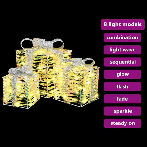 Geschenkbox mit 60 LEDs 3 pcs Warmweiß 20 x 20 x 20 cm PET