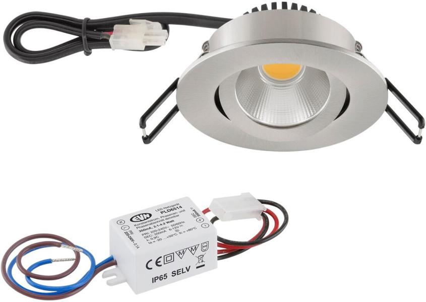 ARDEBO.de EVN PC20-Serie LED Deckeneinbau, rund, schwenkbar, IP20, 220-240V, 3W, 3000K, 300lm, inkl. Netzgerät, EDS-Optik STL (PC20N31302)