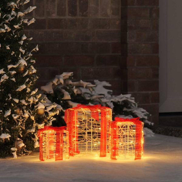 ARDEBO.de - Geschenkbox Dekoration 3 pcs Warmweiß 20 x 20 x 21 cm Acryl