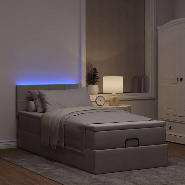 Ottoman-Bett mit Matratze & LEDs Taupe 80x200 cm Stoff