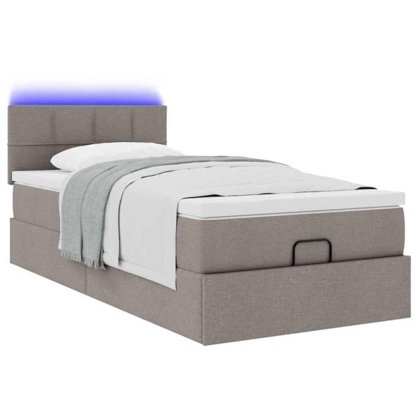 Ottoman-Bett mit Matratze & LEDs Taupe 80x200 cm Stoff