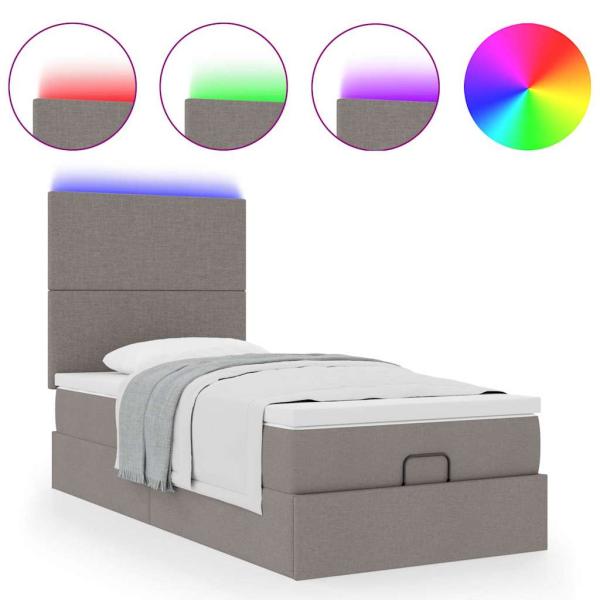 Ottoman-Bett mit Matratze & LEDs Taupe 80x200 cm Stoff