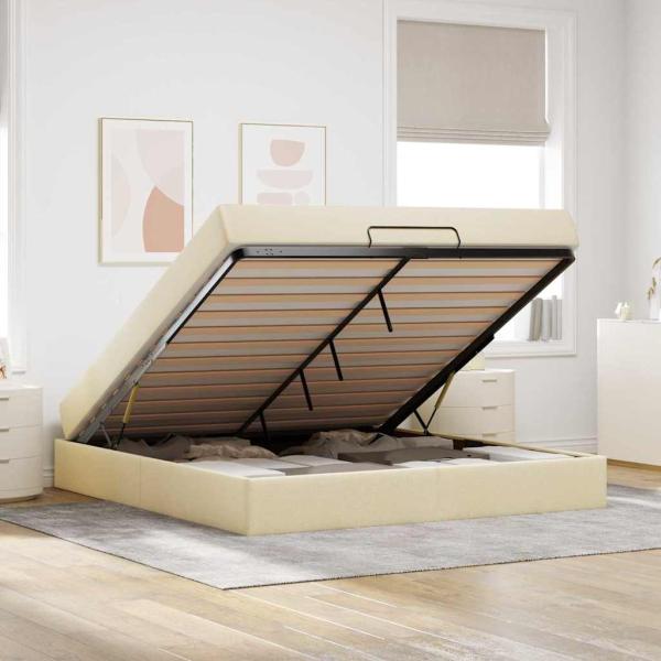 Bettgestell mit Speicher Creme 180 x 200 cm Stoff