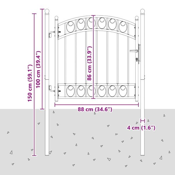 Zauntor mit Schloss Grau 100 x 100 cm Pulverbeschichteter Stahl