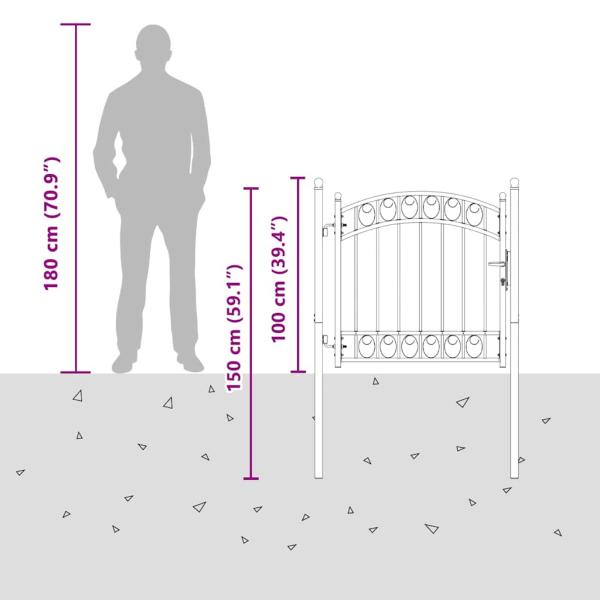 Zauntor mit Schloss Grau 100 x 100 cm Pulverbeschichteter Stahl