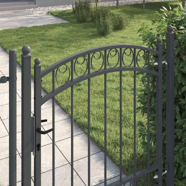 Zauntor mit Schloss Grau 125 x 100 cm Pulverbeschichteter Stahl