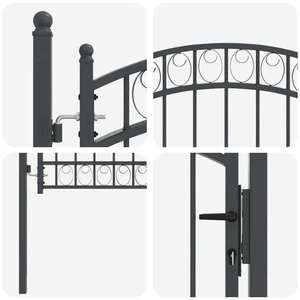 Zauntor mit Schloss Grau 125 x 100 cm Pulverbeschichteter Stahl