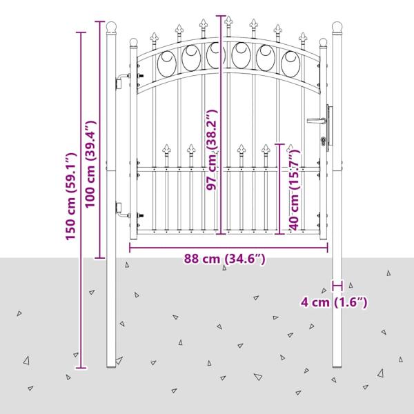 Zauntor mit Spitzen Grau 100 x 100 cm Pulverbeschichteter Stahl