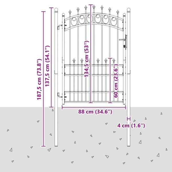 Zauntor mit Spitzen Grau 170 x 100 cm Pulverbeschichteter Stahl