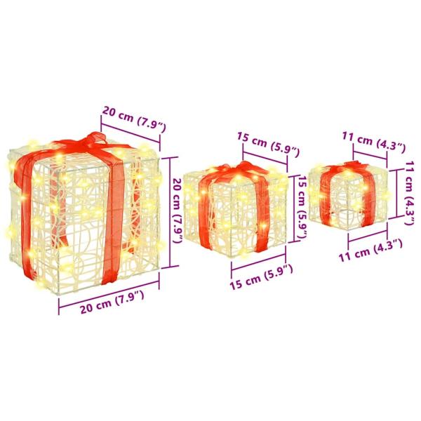 Geschenkbox mit 60 LEDs 3 pcs Warmweiß 20 x 20 x 20 cm Acryl