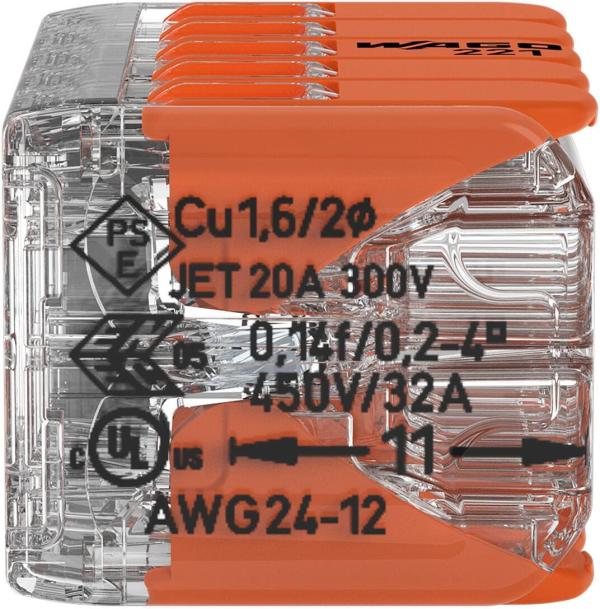 Wago 221-420 Compact-Verbindungsklemmen, 10 Klemmstellen, transparent