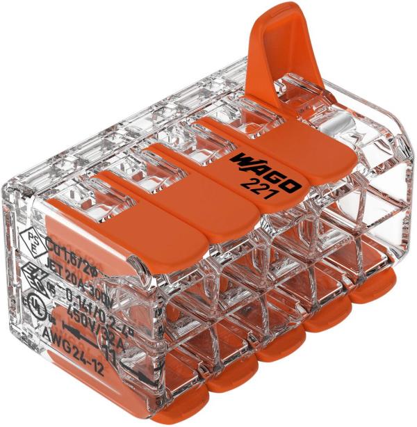 Wago 221-420 Compact-Verbindungsklemmen, 10 Klemmstellen, transparent