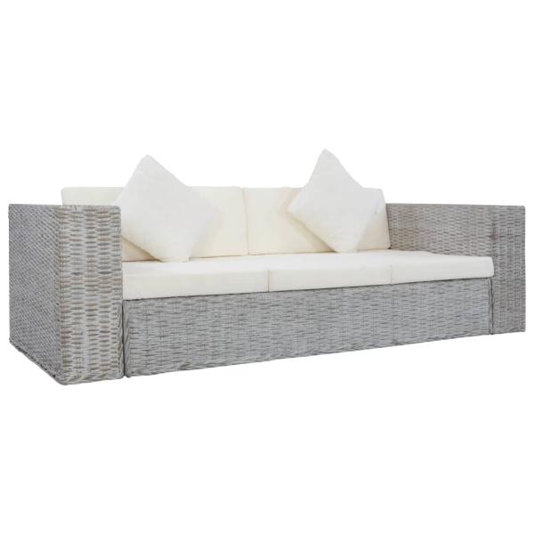 ARDEBO.de - 3-Sitzer-Sofa mit Kissen Grau Natürliches Rattan