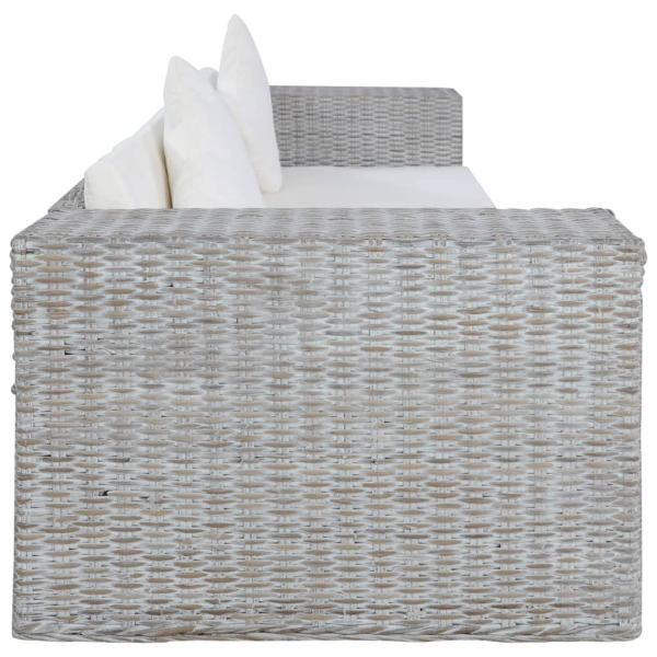 3-Sitzer-Sofa mit Kissen Grau Natürliches Rattan
