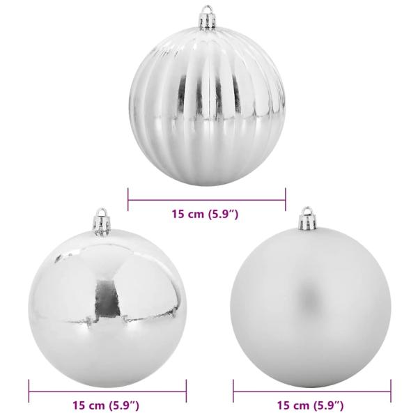 Weihnachtskugeln Set XL 9 Stk. Silber Ø 15 cm Kunststoff LEDs