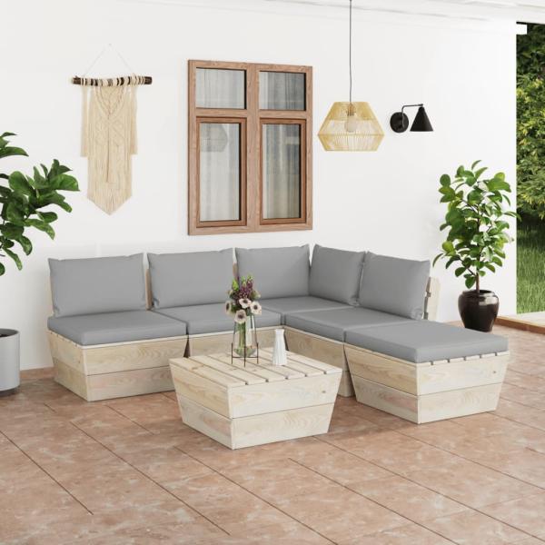 ARDEBO.de - 6-tlg. Garten-Sofagarnitur aus Paletten mit Kissen Fichtenholz