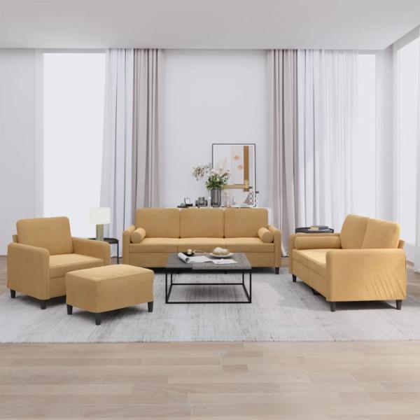 ARDEBO.de - 4-tlg. Sofagarnitur mit Kissen Braun Samt