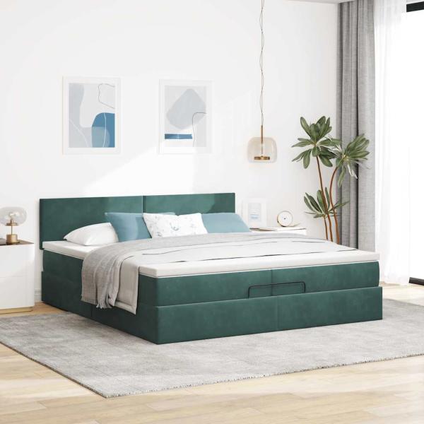 Ottoman-Bett mit Matratze Dunkelgrün 200x200 cm Samt