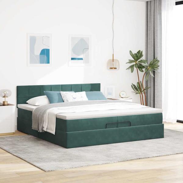 Ottoman-Bett mit Matratze Dunkelgrün 200x200 cm Samt