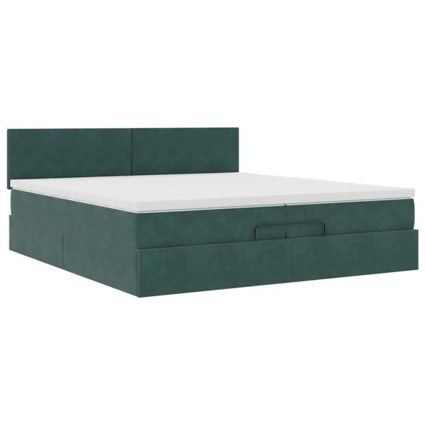 Ottoman-Bett mit Matratzen & LEDs Dunkelgrün 200x200 cm Samt