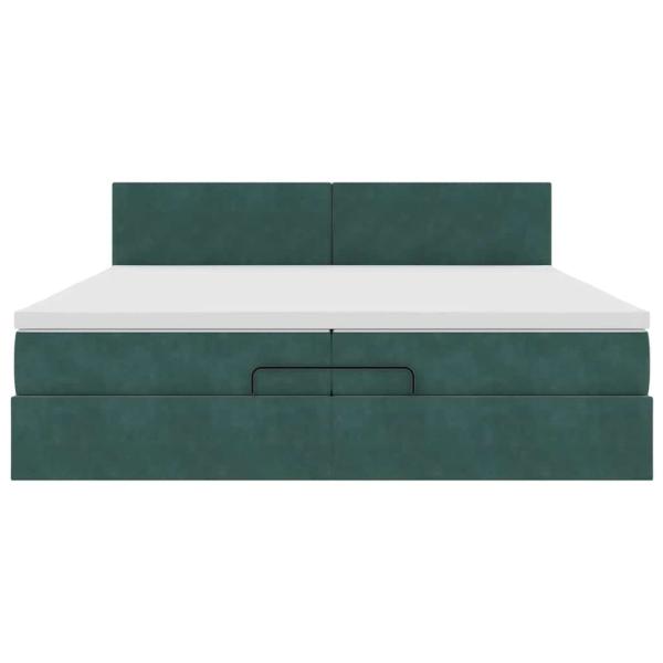 Ottoman-Bett mit Matratzen & LEDs Dunkelgrün 200x200 cm Samt