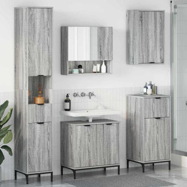 ARDEBO.de - Badezimmermöbel Set mit Tür Graues Sonoma Spanplatte, Metall