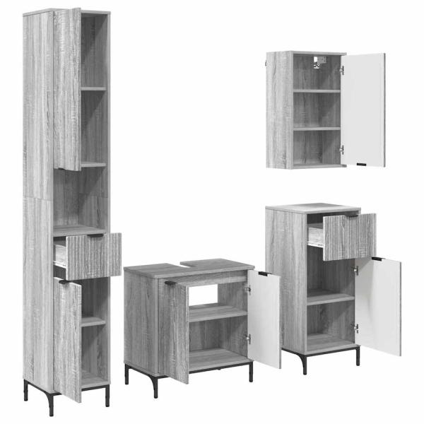 Badezimmermöbel Set mit Tür Graues Sonoma Spanplatte, Metall