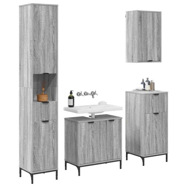Badezimmermöbel Set mit Tür Graues Sonoma Spanplatte, Metall