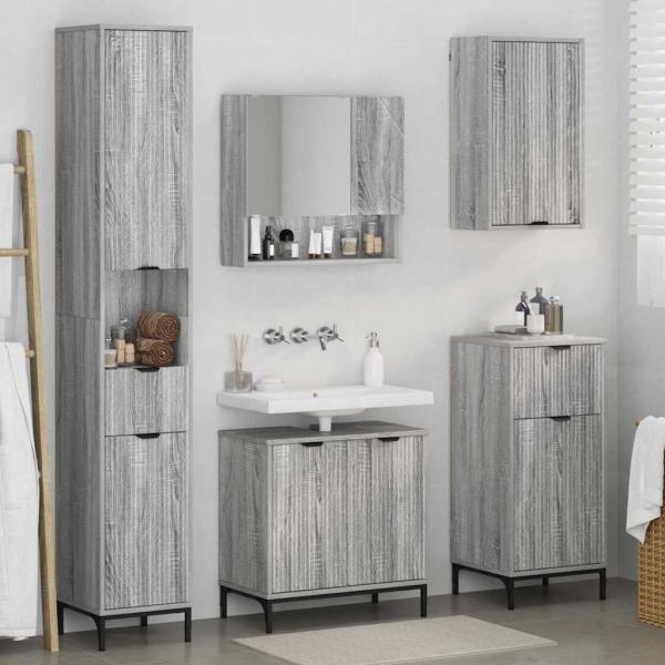 Badezimmermöbel Set mit Tür Graues Sonoma Spanplatte, Metall