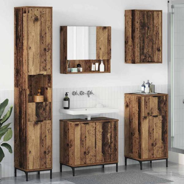 ARDEBO.de - Badezimmermöbel Set mit Schubladen Altholz Spanplatte, Metall
