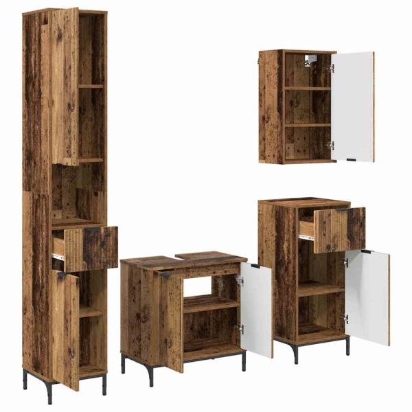 Badezimmermöbel Set mit Schubladen Altholz Spanplatte, Metall