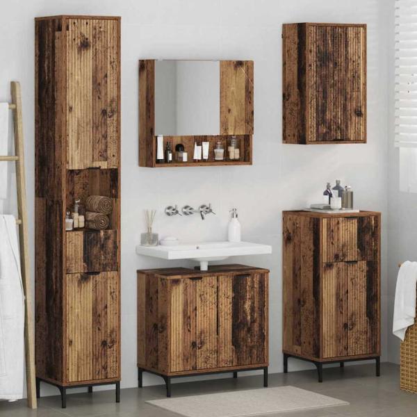Badezimmermöbel Set mit Schubladen Altholz Spanplatte, Metall