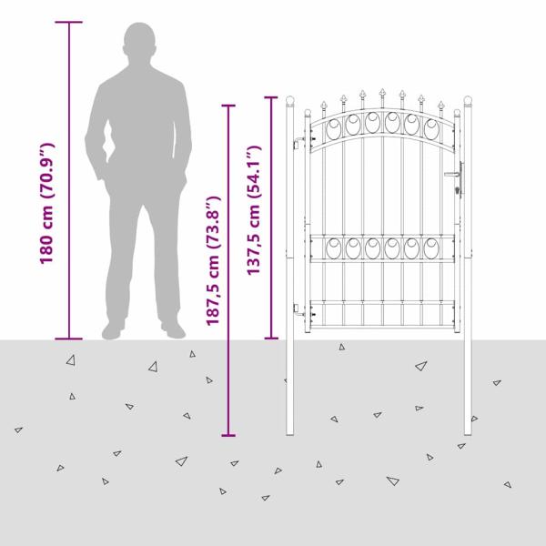 Zauntor mit Spitzen Grau 170 x 100 cm Pulverbeschichteter Stahl