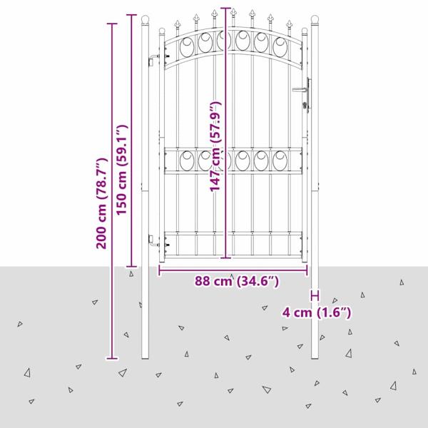Zauntor mit Spitzen Grau 200 x 100 cm Pulverbeschichteter Stahl