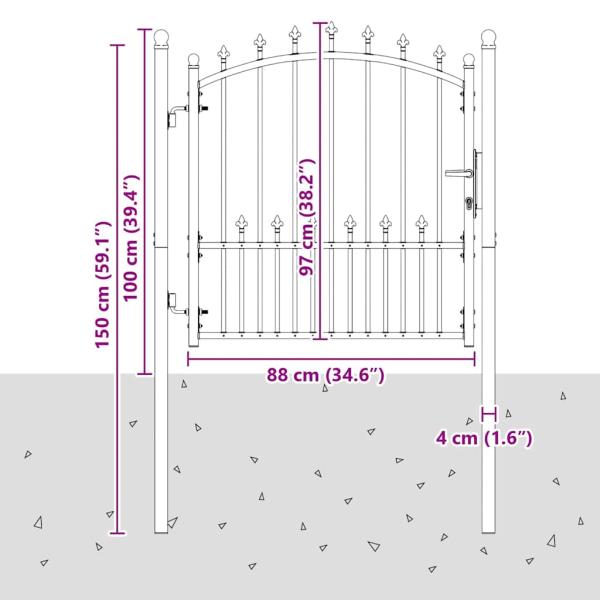 Zauntor mit Spitzen Grau 100 x 100 cm Pulverbeschichteter Stahl