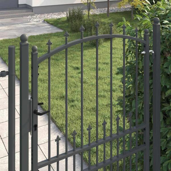 Zauntor mit Spitzen Grau 200 x 100 cm Pulverbeschichteter Stahl