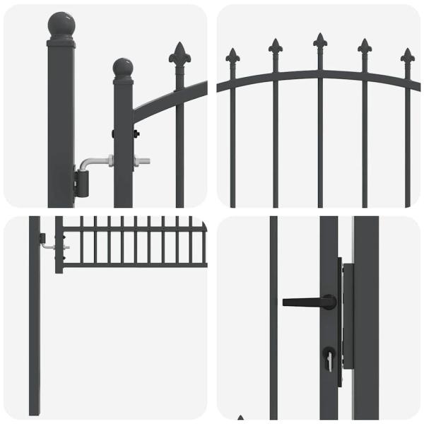 Zauntor mit Spitzen Grau 200 x 100 cm Pulverbeschichteter Stahl