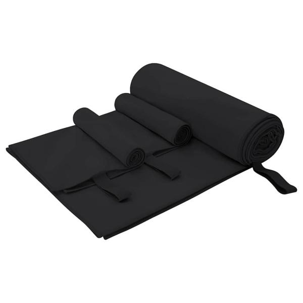 ARDEBO.de - Sporthandtuch Set 3 pcs Schwarz Polyester und Polyamid
